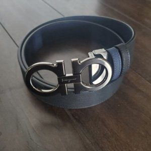 Ferragamo Gancini Belt - Ruthenium Black/Blue 38